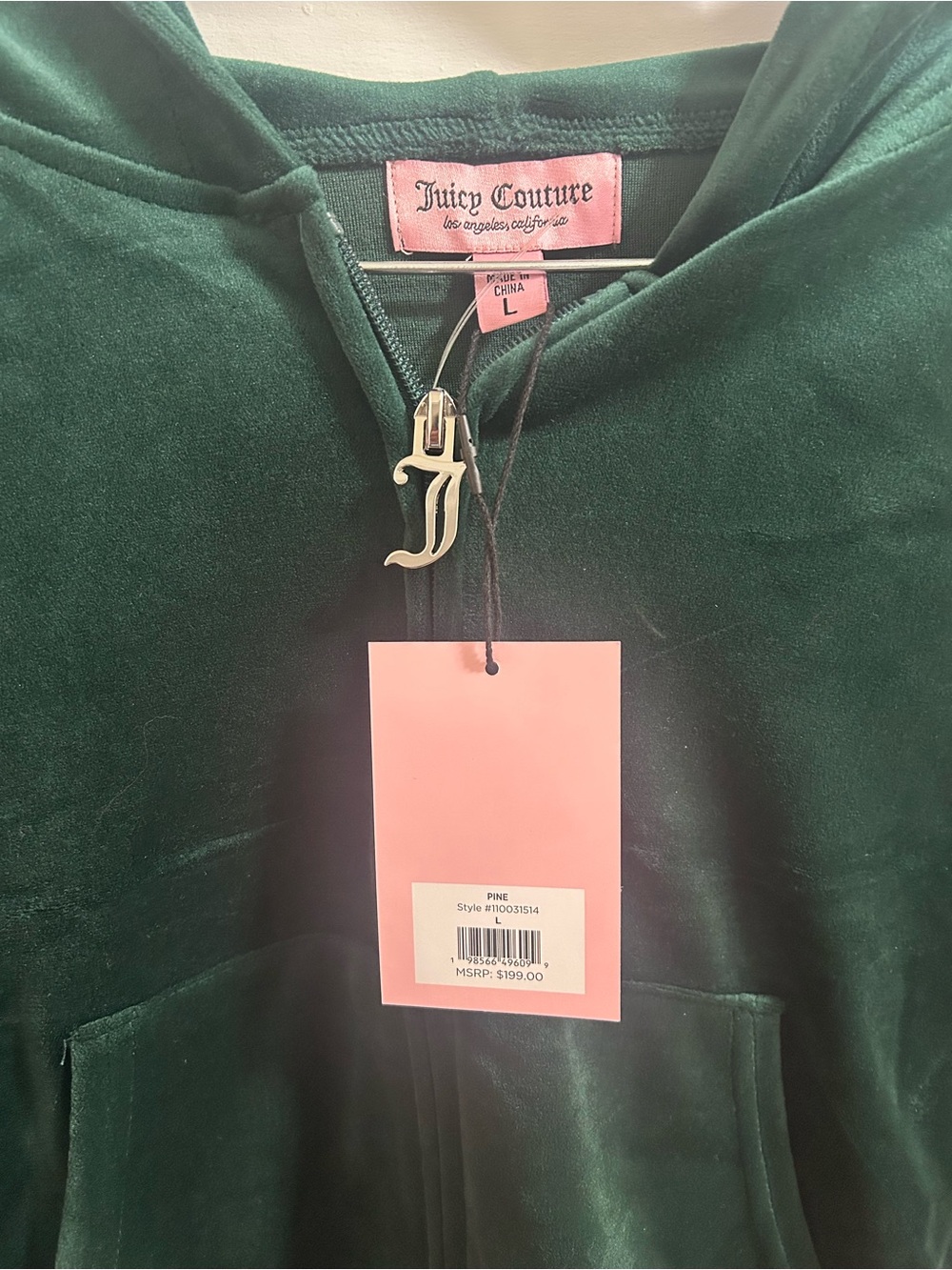 NWT Juicy Couture Velour Pine green Track Suit sweatsuit large women’s hoodie - Picture 3 of 3